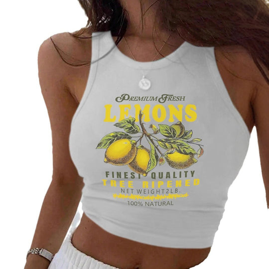 Damen Crop-Top mit frischem Zitronenmotiv und lässigem Schnitt