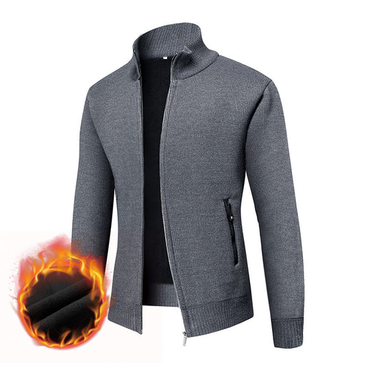 Herren Thermogefütterte Strickjacke mit Stehkragen und Mikrofleece-Innenfutter Shop Nory