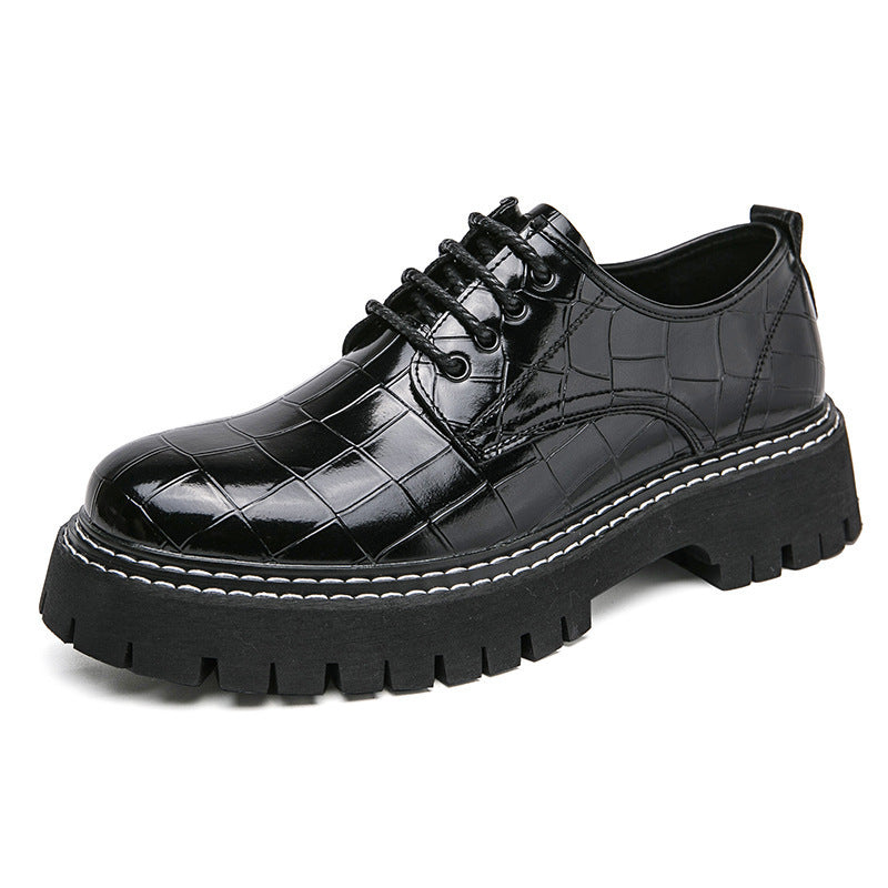 Damen Chunky Derby‑Schnürschuh mit Krokoprägung, lackiertem Kunstleder und profilierter Plateau‑Sohle Shop Nory