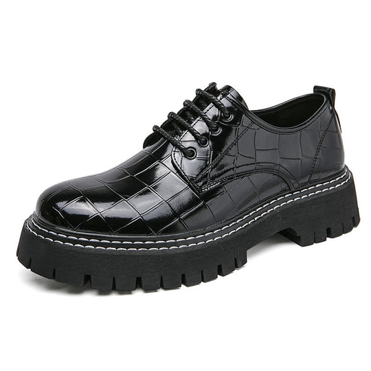Damen Chunky Derby‑Schnürschuh mit Krokoprägung, lackiertem Kunstleder und profilierter Plateau‑Sohle Shop Nory