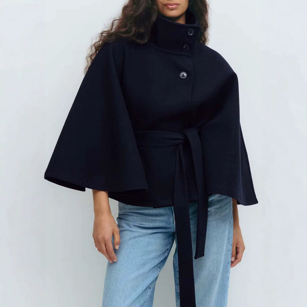 Damen Kurzcape-Mantel mit Stehkragen, Oversize-Ärmeln und Bindegürtel Shop Nory