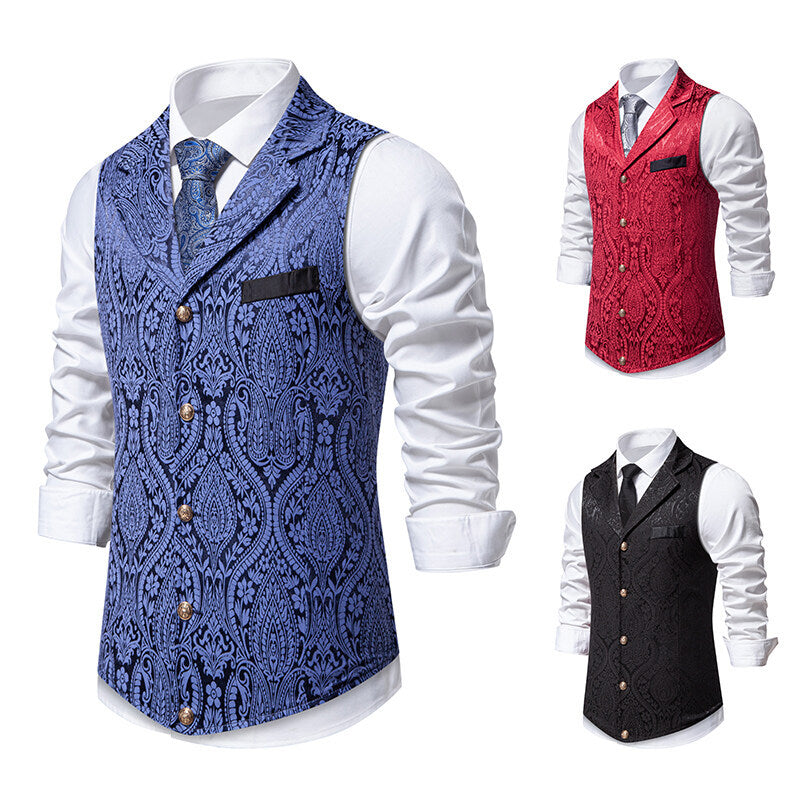 Herren Paisley-Jacquard Weste mit Schalkragen, tailliertem Schnitt und Zierknöpfen Shop Nory