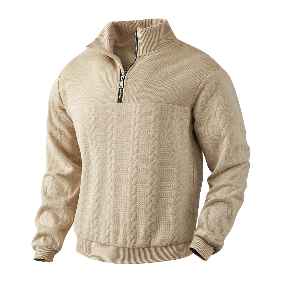 Herren nan grobgestrickter Troyer-Pullover mit Zopfmuster, Stehkragen und halbem Reißverschluss Shop Nory