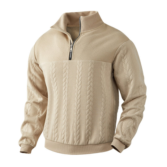 Herren nan grobgestrickter Troyer-Pullover mit Zopfmuster, Stehkragen und halbem Reißverschluss Shop Nory