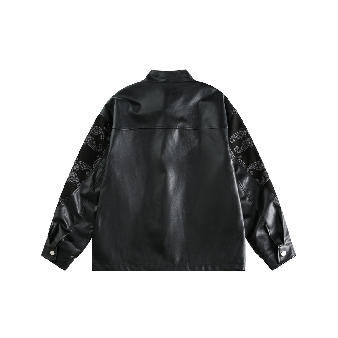 Unisex Kunstleder-Blousonjacke mit Paisley-Ärmeln und Knebelverschlüssen Shop Nory