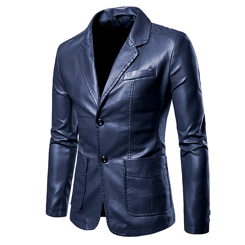 Herren Slim-Fit Kunstleder-Blazer mit Revers, Knopfleiste und aufgesetzten Taschen Shop Nory