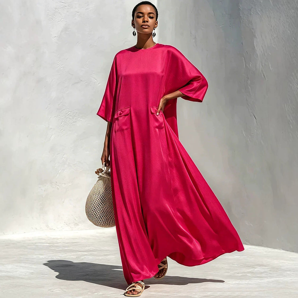 Damen Fließendes Maxikleid mit Oversize‑Kaftan­schnitt und aufgesetzten Pattentaschen Shop Nory
