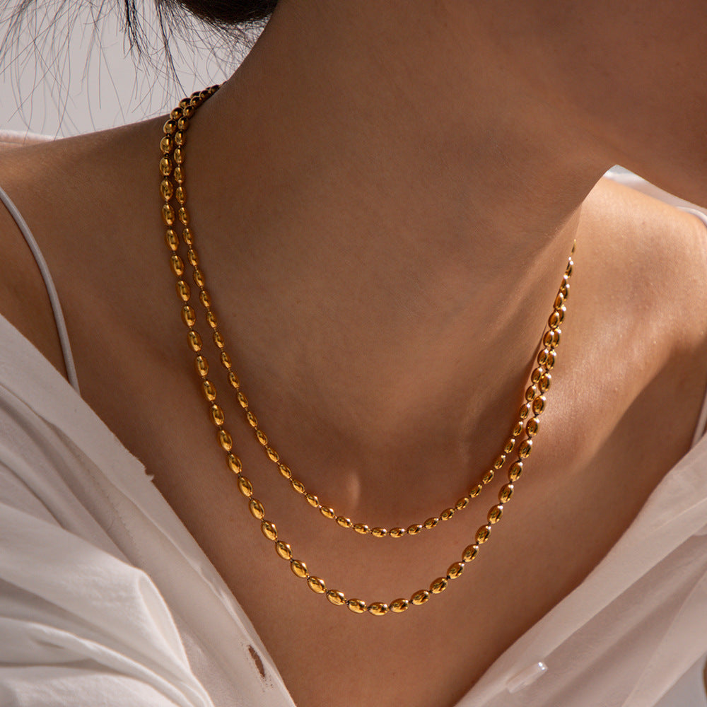 Damen Halskette mit eleganten, strukturierten Perlen aus hypoallergenem Edelstahl Shop Nory
