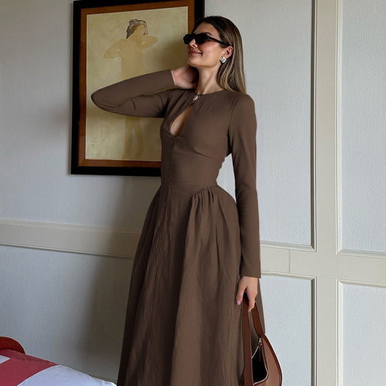 Damen Midikleid mit Tropfen-Ausschnitt, geraffter Taillenpartie und ausgestelltem Rock Shop Nory