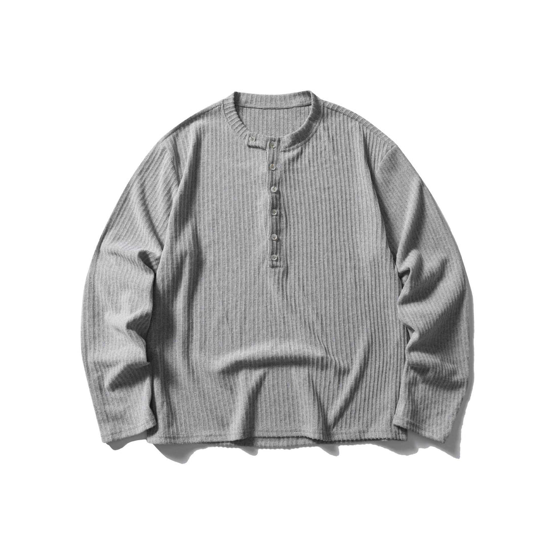 Unisex Gerippter Henley-Pullover mit Rundhals und durchgehender Knopfleiste Shop Nory