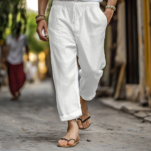 Herren lässige Leinen-Joggerhose mit elastischem Tunnelzugbund, seitlichen Eingrifftaschen und aufrollbarem Saum Shop Nory
