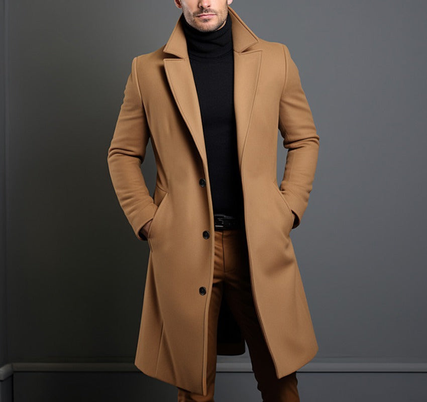 Herren Langer taillierter Wollmantel mit Reverskragen und Pattentaschen Shop Nory
