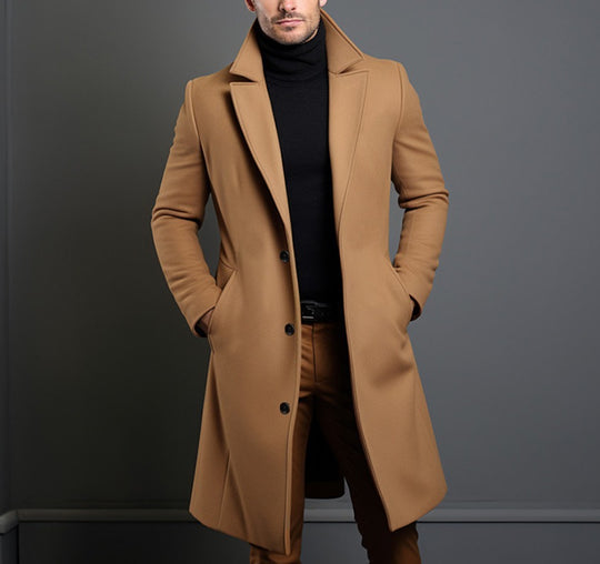 Herren Langer taillierter Wollmantel mit Reverskragen und Pattentaschen Shop Nory