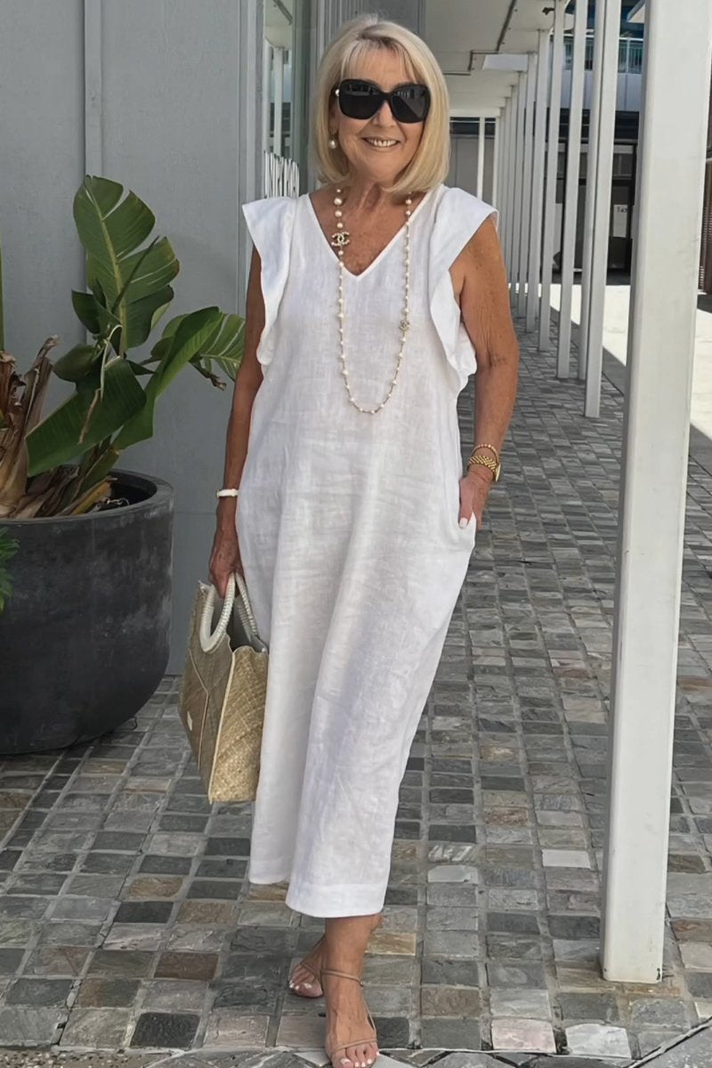 Damen Maxikleid mit V-Ausschnitt und angeschnittenem Ärmel