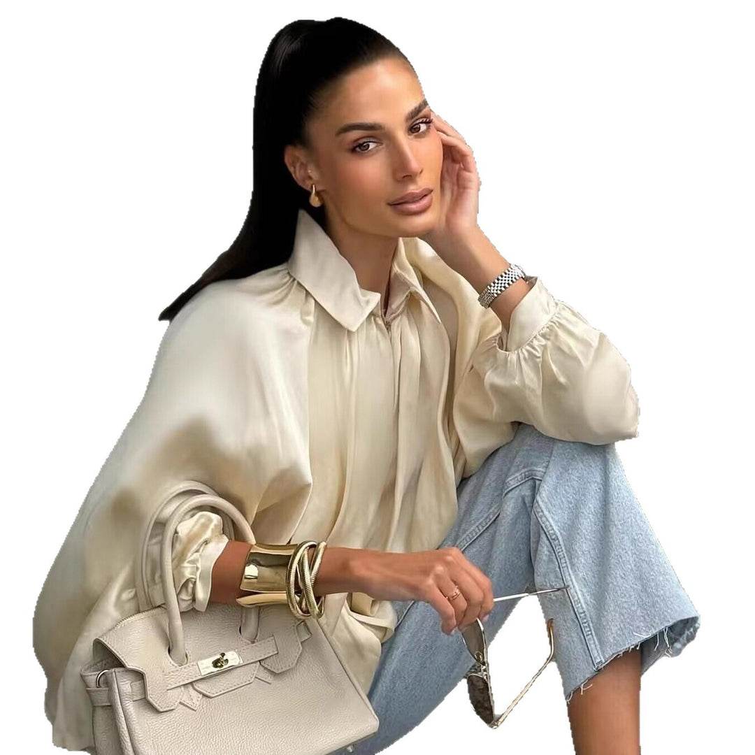 Damen Weite plissierte Cape-Übergangsjacke mit Reißverschluss und ballonförmigem Saum Shop Nory
