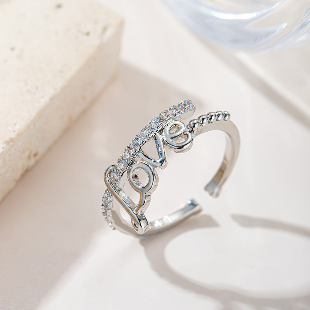 Damen Offener Ring mit Liebe-Design und funkelnden Kristallen Shop Nory