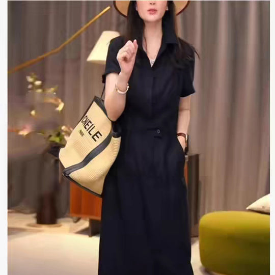 Damen Tailliertes Hemdblusen-Midikleid mit verdeckter Knopfleiste und Taillenpassante Shop Nory
