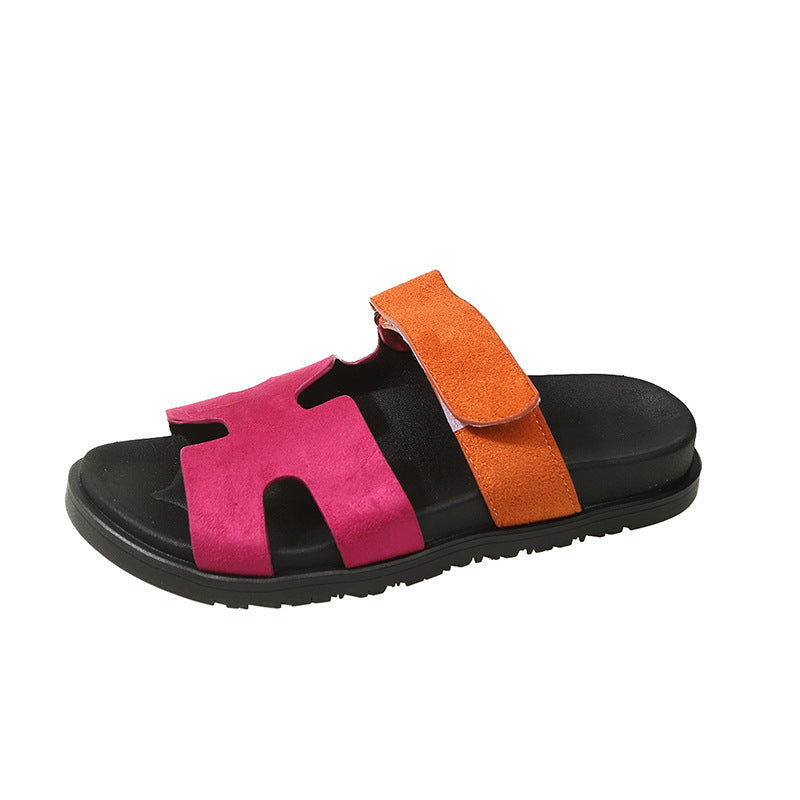 Damen komfortable Veloursleder-Sandalen mit verstellbarem Klettverschluss und rutschfester Sohle Shopnory