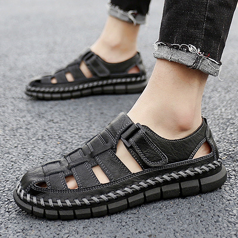 Herren Atmungsaktive Ledersandalen mit komfortablem Klettverschluss