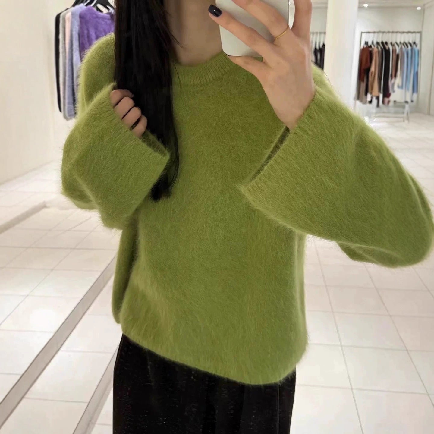 Damen Flauschiger Pullover mit überschnittenen Schultern und weitem Schnitt