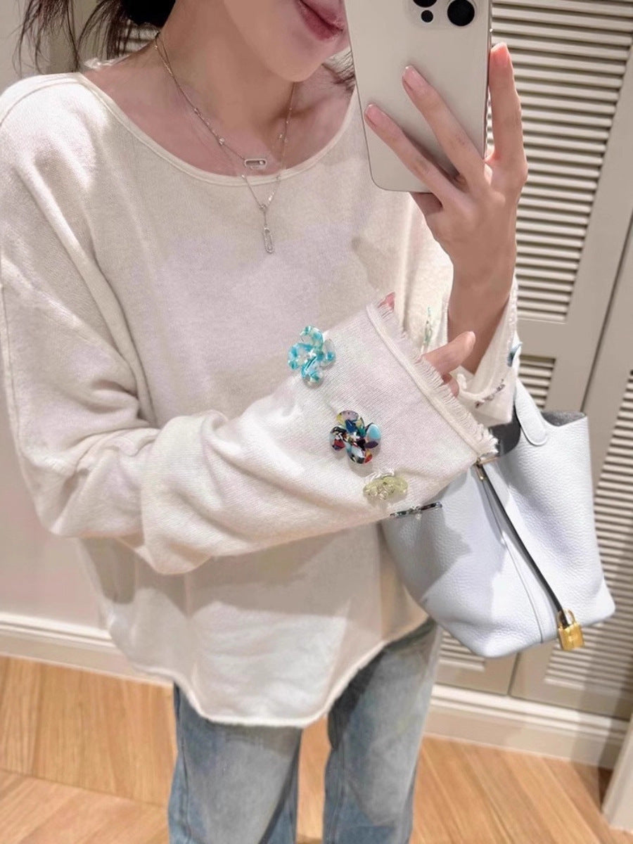 Damen Oversize-Feinstrickpullover mit schmuckbesetzten Ärmelabschlüssen Shop Nory