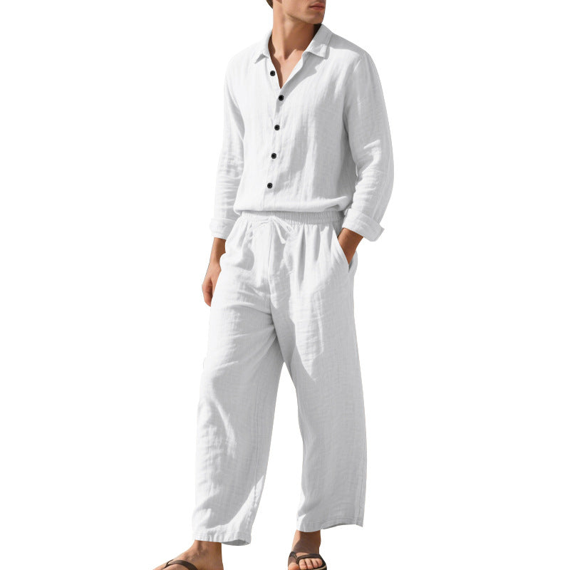 Herren Leinen-Loungeanzug mit elastischem Bund und praktischem Knopfdesign