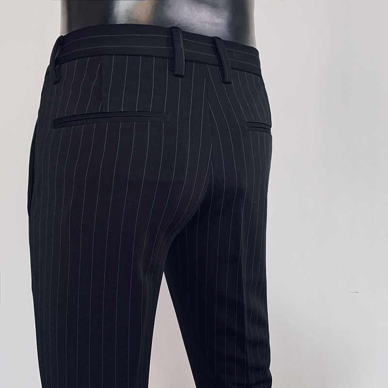 Herren schmal geschnittene Nadelstreifen-Anzughose mit elastischem Bund und Ringdetail Shop Nory