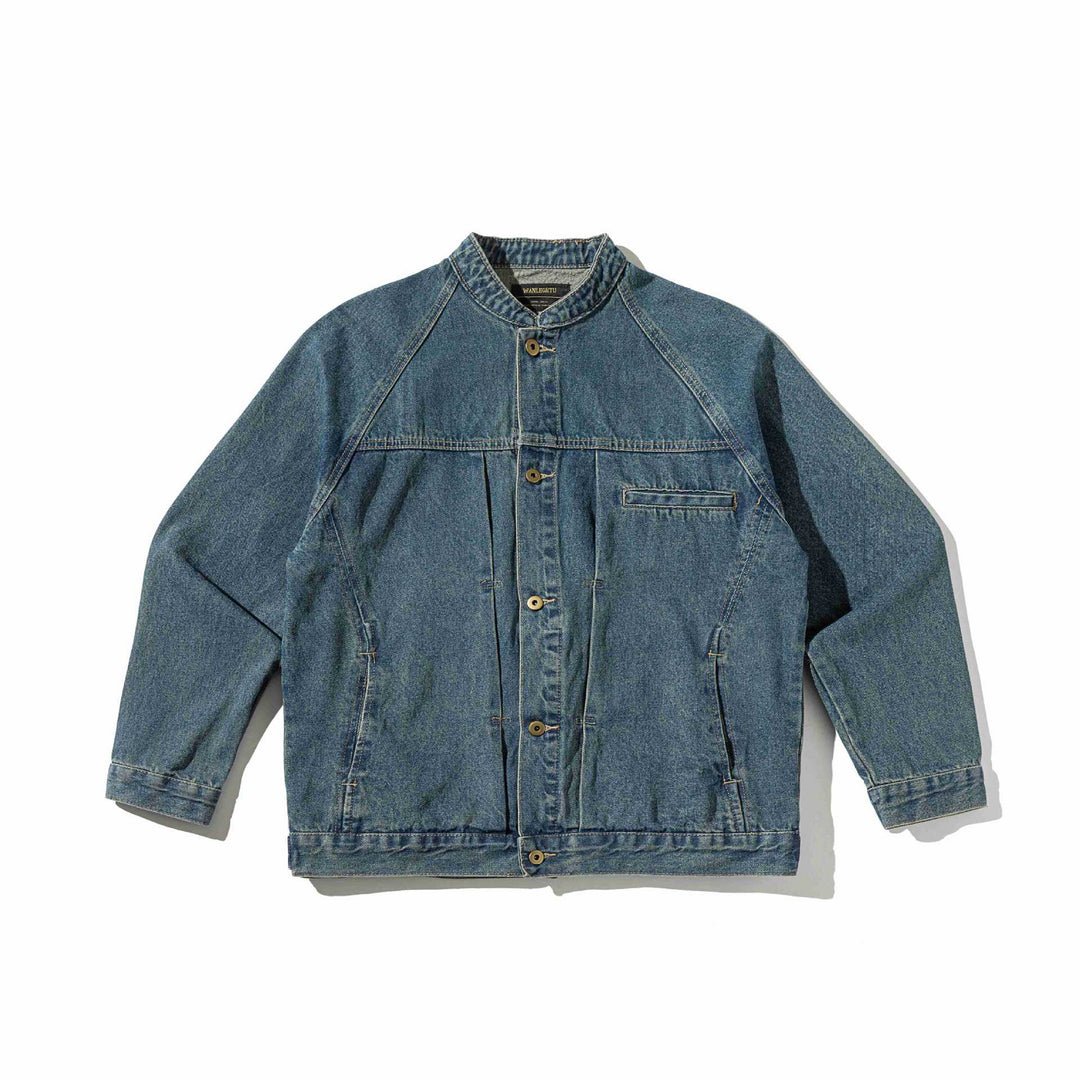 Unisex Boxy-Jeansjacke mit Stehkragen, markanter Nahtführung und Knopfleiste Shop Nory