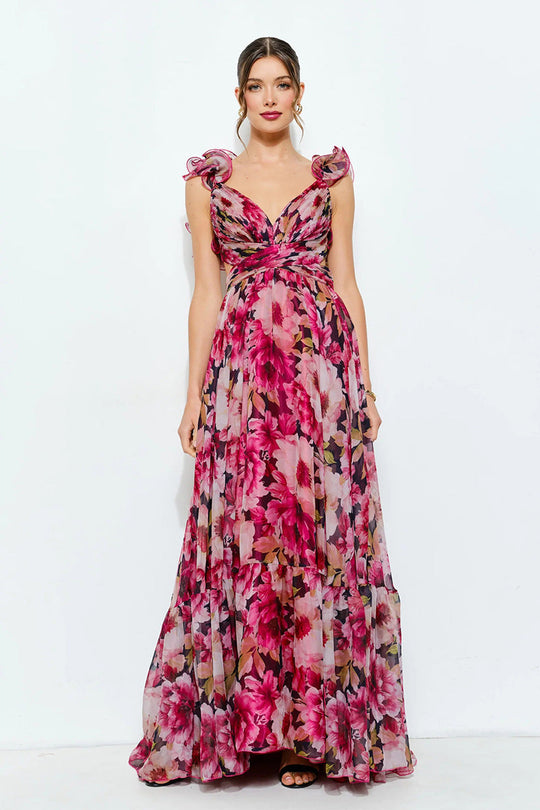 Damen Maxikleid mit luftigen Rüschendetails und ausgefallenem Wickeldesign