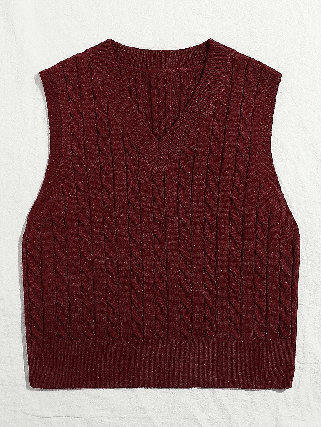 Damen Gestrickte ärmellose Zopfmuster-Pulloverweste mit V-Ausschnitt Shop Nory