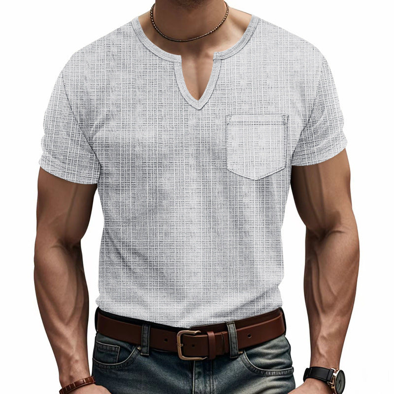 Herren Kurzarm V-Ausschnitt T-Shirt mit Brusttasche