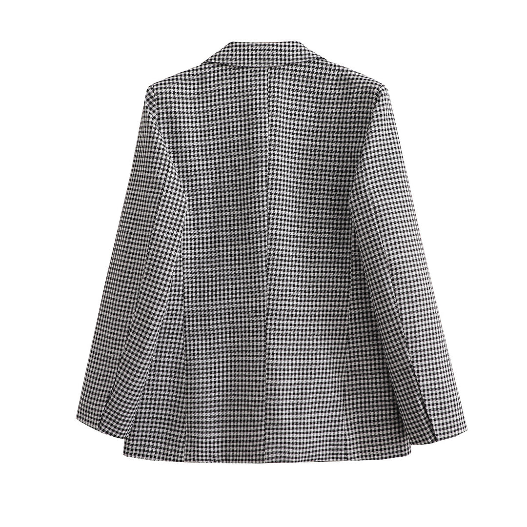 Damen Oversize Hahnentritt Blazer mit Ein-Knopf-Verschluss und Pattentaschen Shop Nory