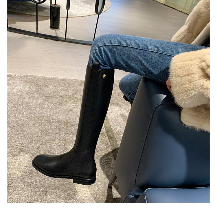 Damen kniehohe Chelsea-Stiefel aus Leder mit Elastikeinsatz Shop Nory