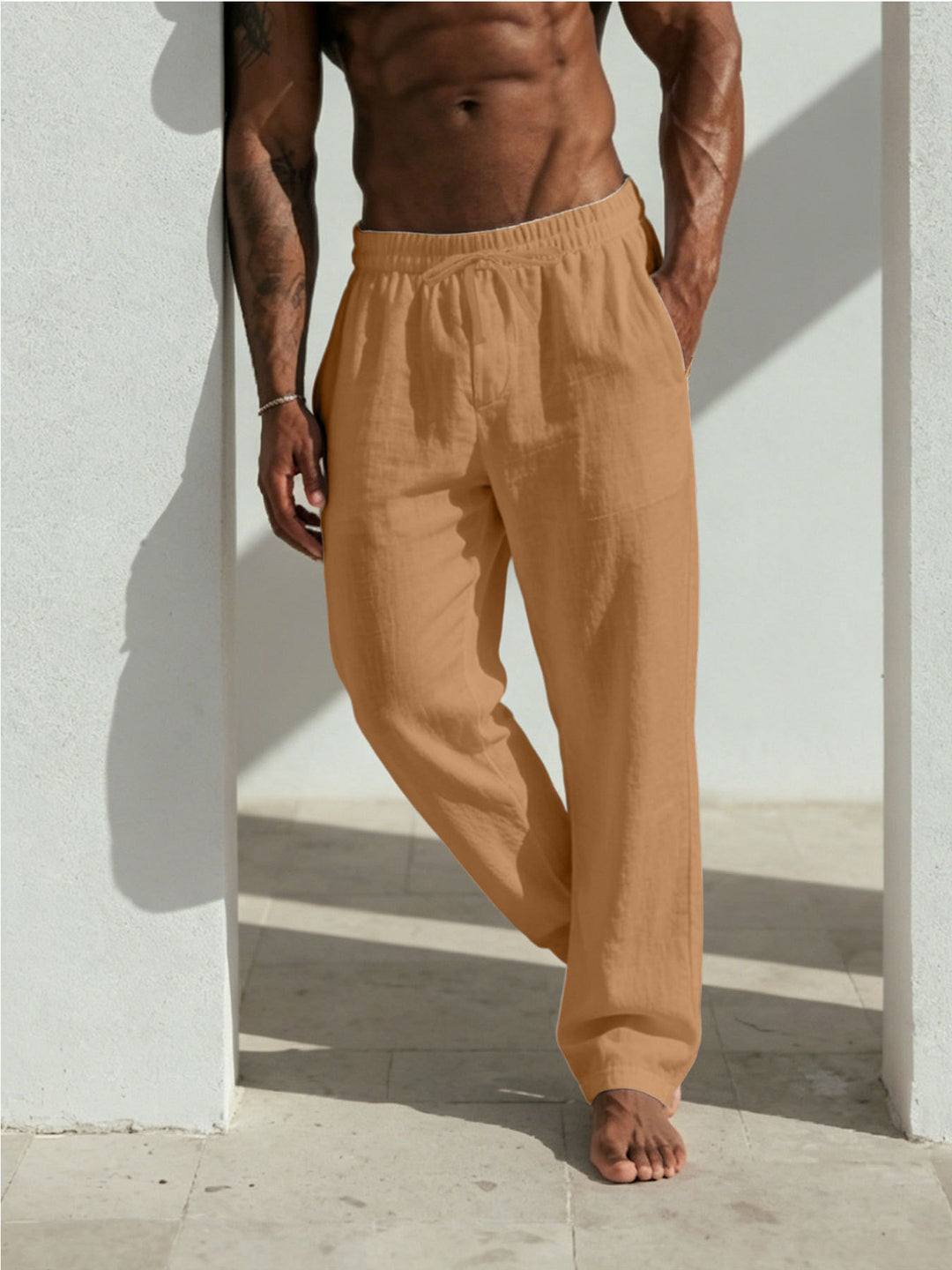 Herren Sommerliche Relaxhose aus Leinenmischung mit geradem Bein und Tunnelzug Shop Nory