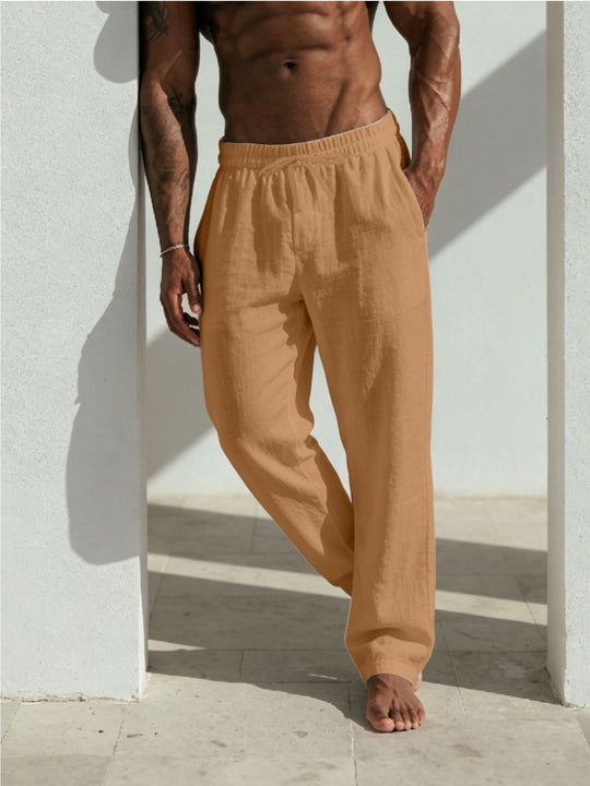 Herren Sommerliche Relaxhose aus Leinenmischung mit geradem Bein und Tunnelzug Shop Nory