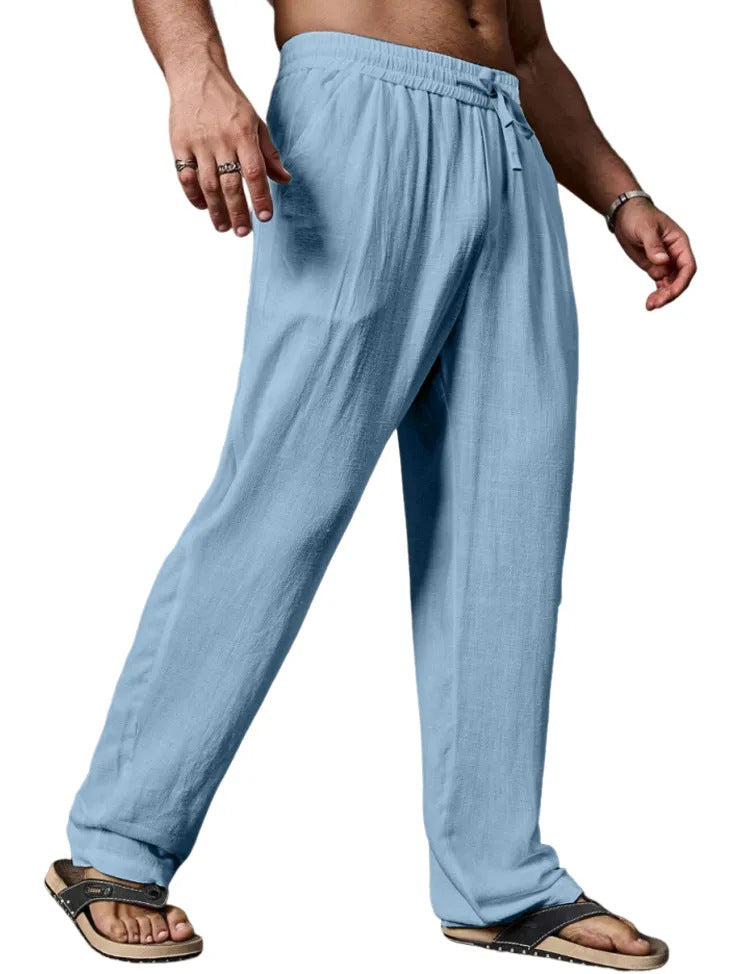 Herren entspannte Leinenmix-Yogahose mit Kordelzug, Elastikbund und geradem Bein Shop Nory
