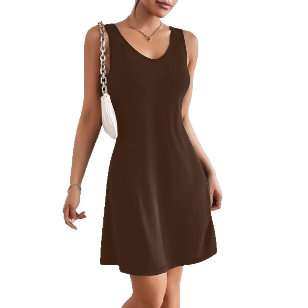 Damen lässiges A-Linien Kleid mit tiefem V-Ausschnitt und weichem Jersey-Material