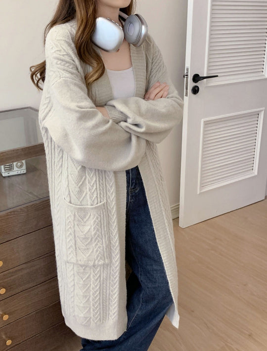 Damen Strickmantel mit Zopfmuster Shop Nory