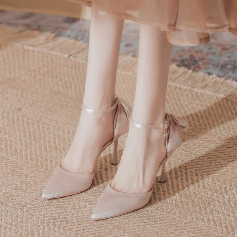Damen elegante High Heels mit zartem Riemchen und Schleifenakzent