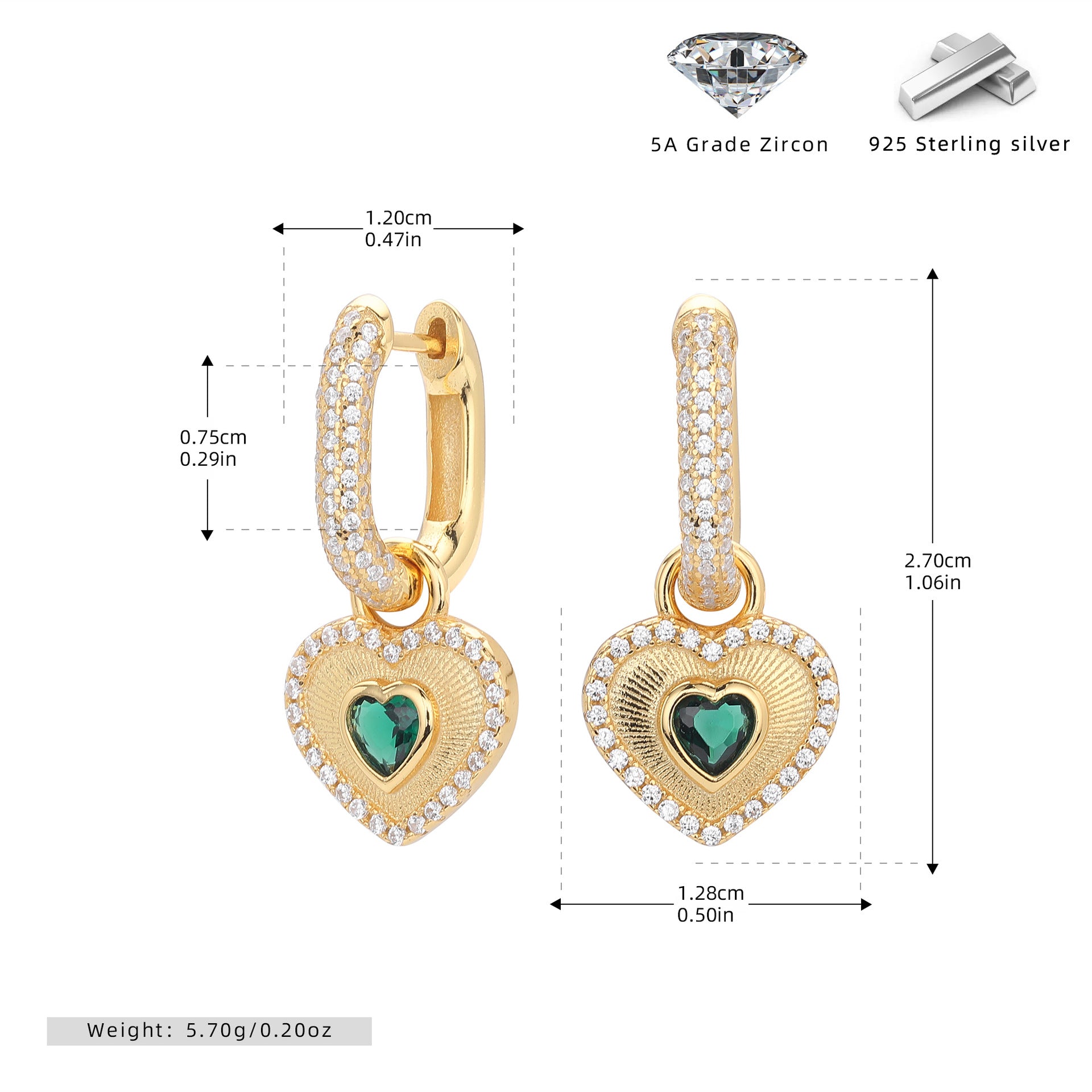 Damen Ohrhänger mit herzförmigem Design und funkelnden Zirkonsteinen Shop Nory