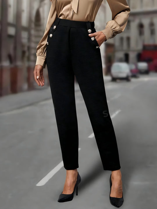 Damen Hochtaillierte Bundfaltenhose mit Zierknöpfen und schmalem Knöchelschnitt Shop Nory