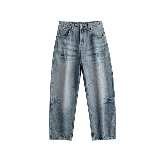 Damen Relaxed Straight taillenhohe Denim-Jeans mit Used‑Effekt und weitem Bein Shop Nory