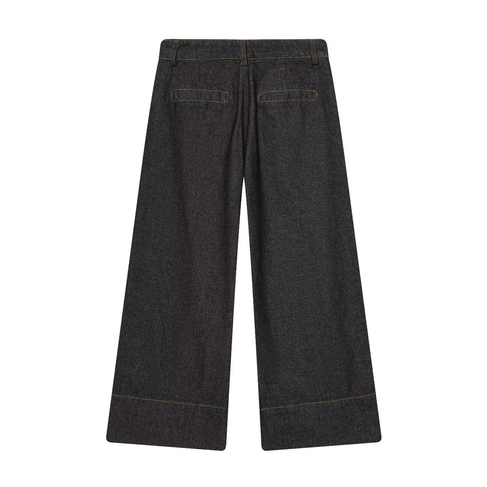 Damen Weite Cropped-Jeanshose mit hoher Taille, aufgesetzten Klappentaschen und breitem Saum Shop Nory