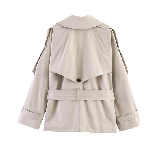 Damen Kurz geschnittener Oversized Trenchcoat mit Taillengürtel und doppelreihiger Knopfleiste Shop Nory