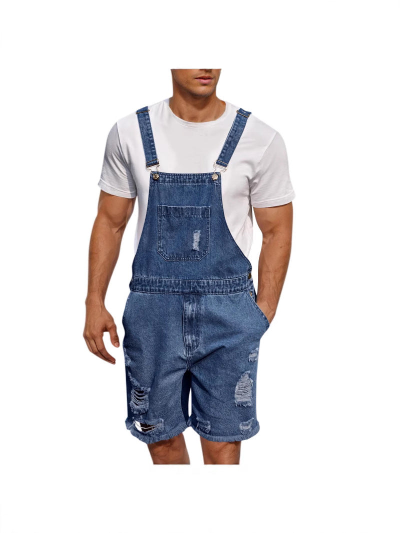 Herren Lässige Denim-Latzhose im distressed Look