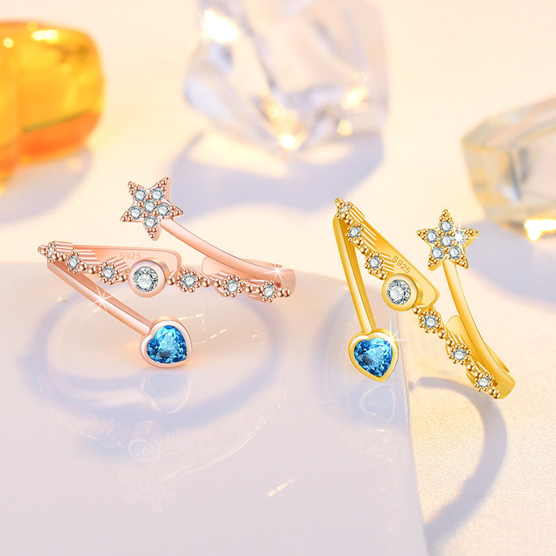 Damen Offener Ring mit funkelndem Stern- und Tropfenmotiv Shop Nory