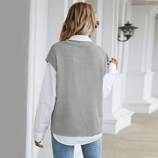 Damen Grobgestrickte Oversize-Weste mit tiefem V‑Ausschnitt und Rippsaum Shop Nory