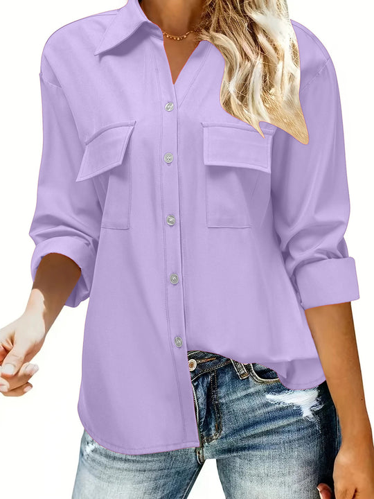 Damen Oversize-Hemdbluse mit Pattentaschen, durchgehender Knopfleiste und umgeschlagenen Ärmeln Shop Nory
