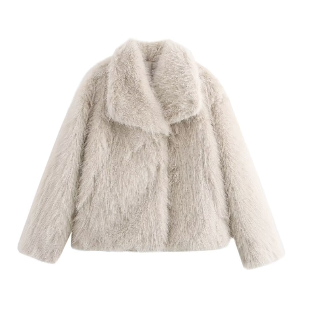 Damen Kurz geschnittener Faux-Fur-Mantel mit voluminösem Schalkragen und geradem Schnitt Shop Nory