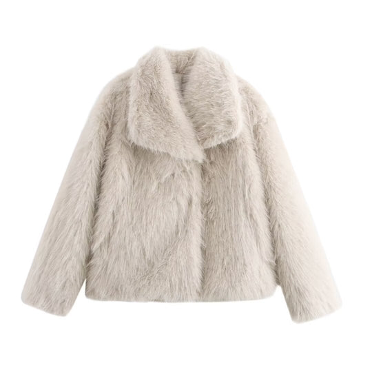 Damen Kurz geschnittener Faux-Fur-Mantel mit voluminösem Schalkragen und geradem Schnitt Shop Nory